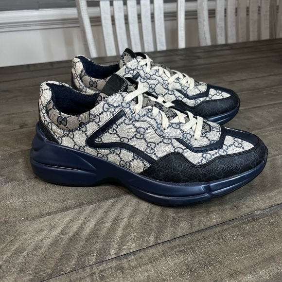 GUCCI Rython GG Beige Monogram Blue Sz 10.5 - Picture 4 of 9